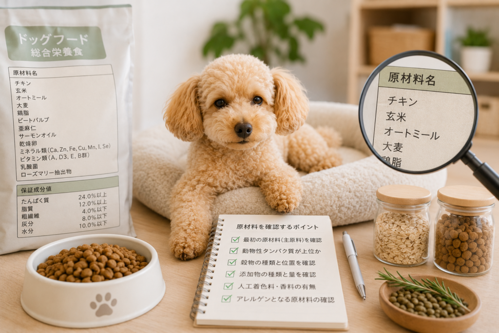 ドッグフードの原材料表示や成分表示を確認するイメージ画像