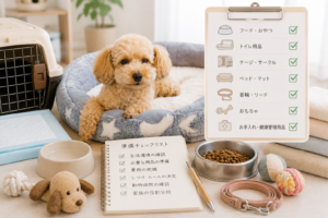 初めて犬を飼う前に必要な用品・費用・生活環境を確認するイメージ画像